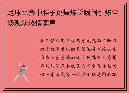 足球比赛中胖子跳舞爆笑瞬间引爆全场观众热情掌声