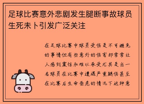 足球比赛意外悲剧发生腿断事故球员生死未卜引发广泛关注