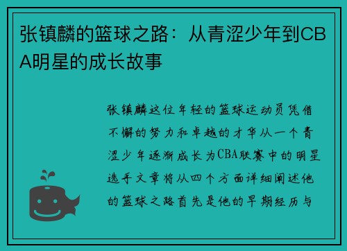 张镇麟的篮球之路：从青涩少年到CBA明星的成长故事