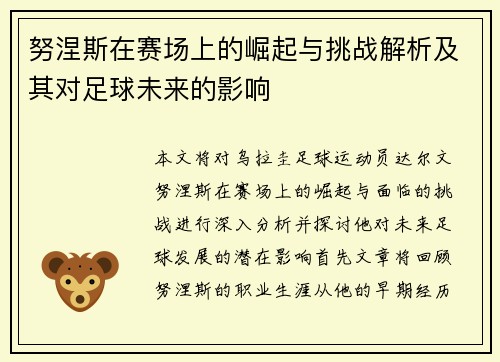 努涅斯在赛场上的崛起与挑战解析及其对足球未来的影响