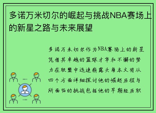 多诺万米切尔的崛起与挑战NBA赛场上的新星之路与未来展望